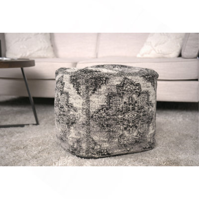 Pouf carré Sellek, noir et beige