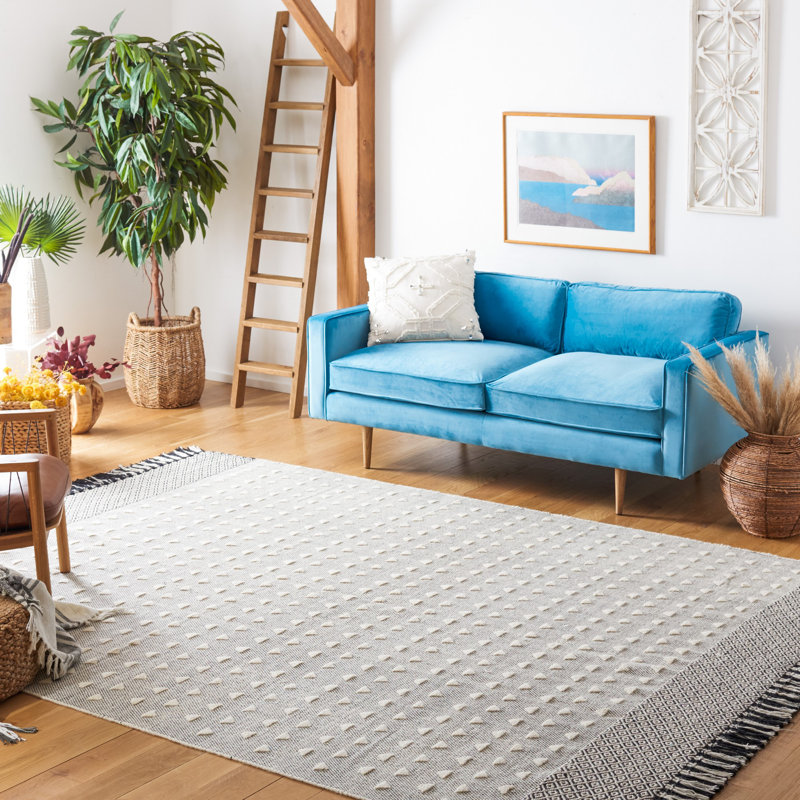 Tapis marocain en laine / coton tissé à plat marocain noir / ivoire, Rectangle 8 pi x 10 pi