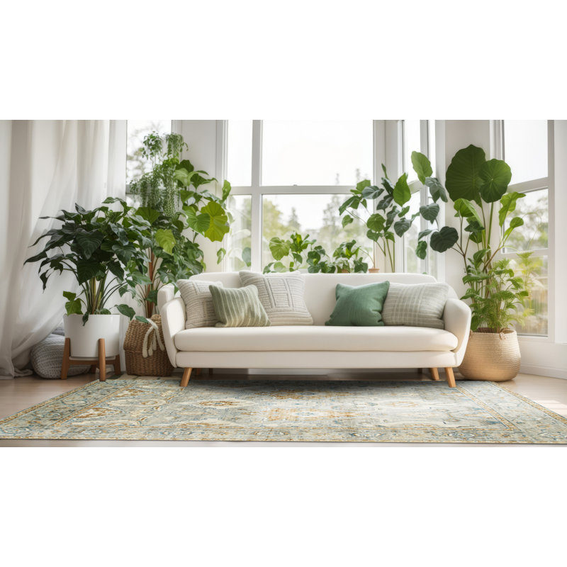 Tapis vert classique en laine noué à la main vert et vert, Rectangle de 10 pi x 14 pi