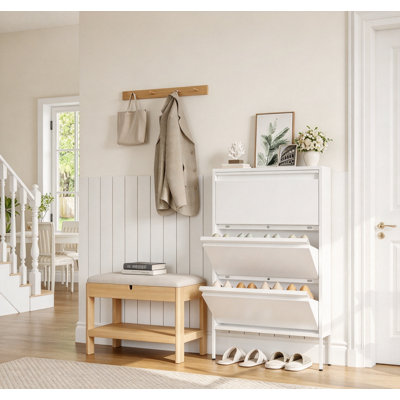 12-Pair Fluted Shoe Storage Cabinet