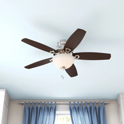 52" Builder Deluxe 5 - Blade Standard Ceiling Fan with Pull Chain and Light Kit Included