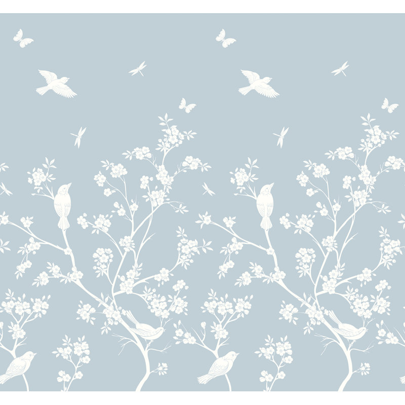 Blossom Trail Natural Stone - 3 Drop Repeatable Wall Mural, Blue