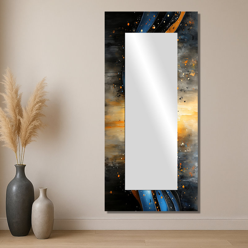 Dérive optique Golden Blue Wave - Op Art grand miroir mural - imprimé sur métal, 28 po x 60 po
