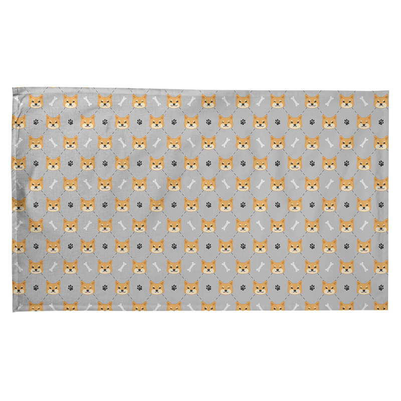 Serviette à thé à motif shiba shiba, Sergé de coton, Beige