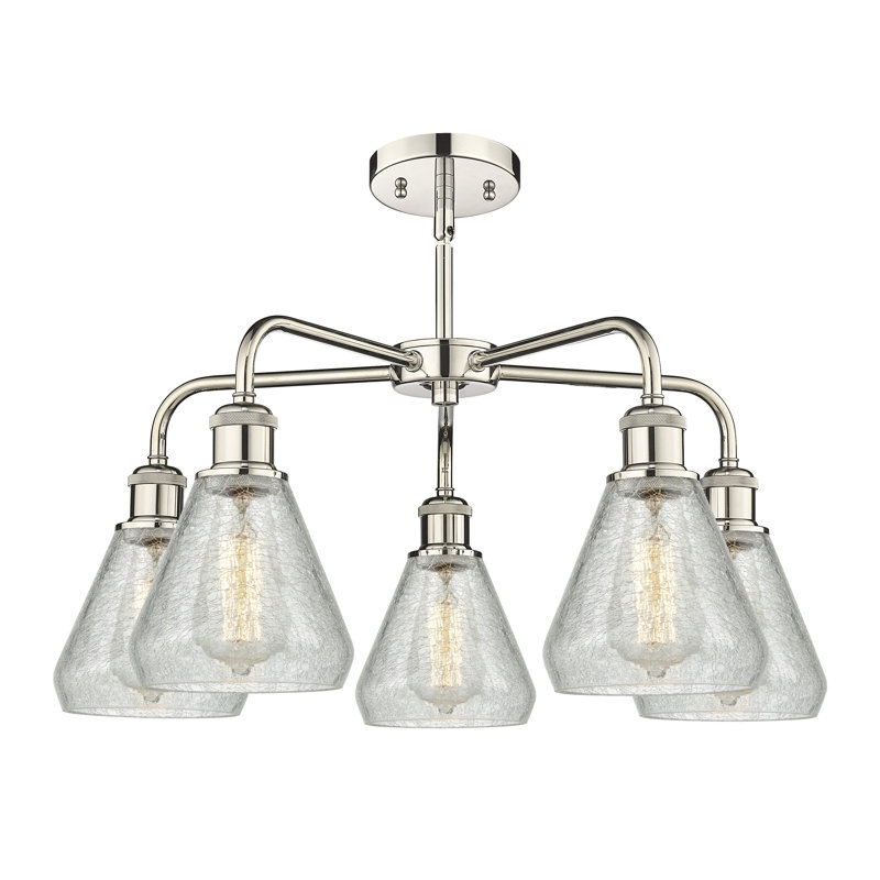 Lustre conique à 5 lumières Kotter, Nickel poli
