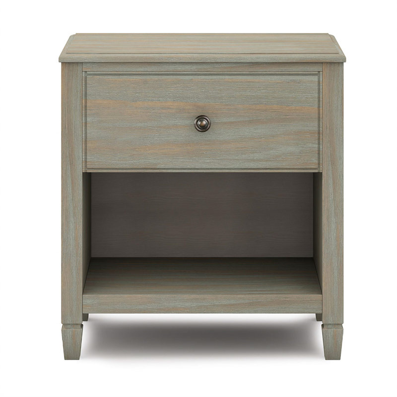 Table de chevet gris vieilli - Fabrication en bois massif - Style rétro pour la chambre à coucher ou le salon
