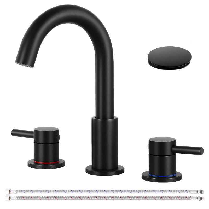 Robinet de salle de bain surdimensionné à 2 trous, 2 poignées et 8 poignées avec ensemble de bonde, Noir mat