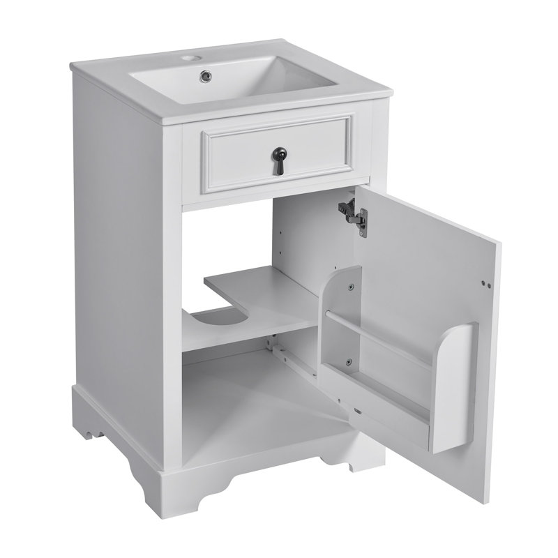 20" Single Bathroom Vanity with Ceramic Top, White