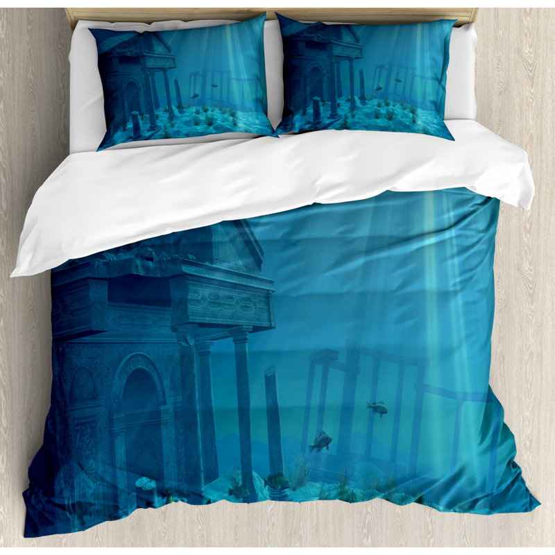Coastal Polyester Duvet Cover, Queen Duvet Cover + 2 Standard Shams