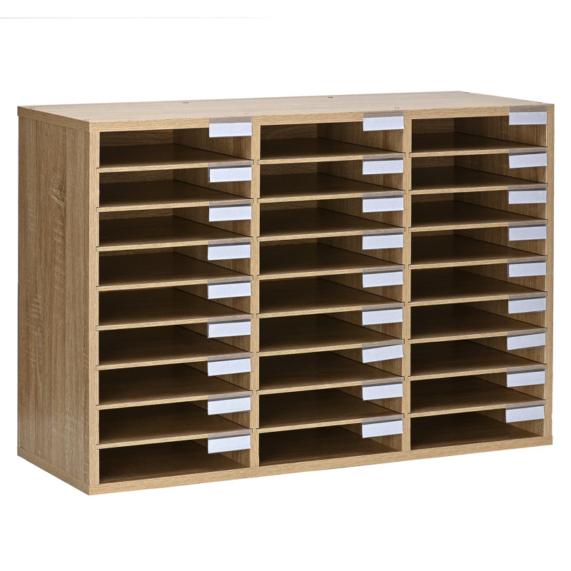 Medium Oak 27-Slot Wooden Literature Organizer