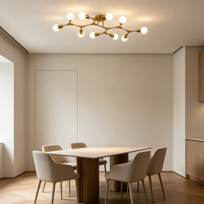Modern Semi-Flush Mount Ceiling Light, Minimalist Gold Sputnik Chandelier, Close-To-Ceiling Lighting Fixture For Living Room, Bedroom, Dining Room, Kitchen, Hallway & Office