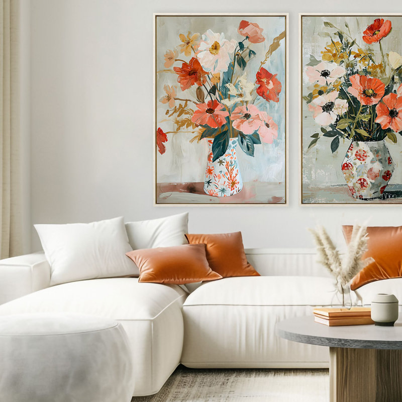 Spring Soiree Floral Canvas Wall Art with Whitewash Frame