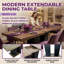 Table de salle à manger extensible en bois brun et brun avec base à double piédestal KELVIO - pour 4 à 10 personnes