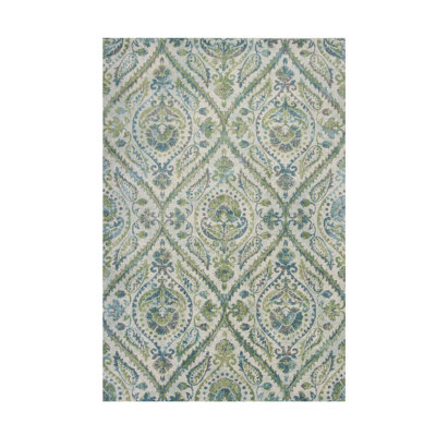 Tapis ivoire ou bleu sarcelle en polypropylène 7 pi x 10 pi