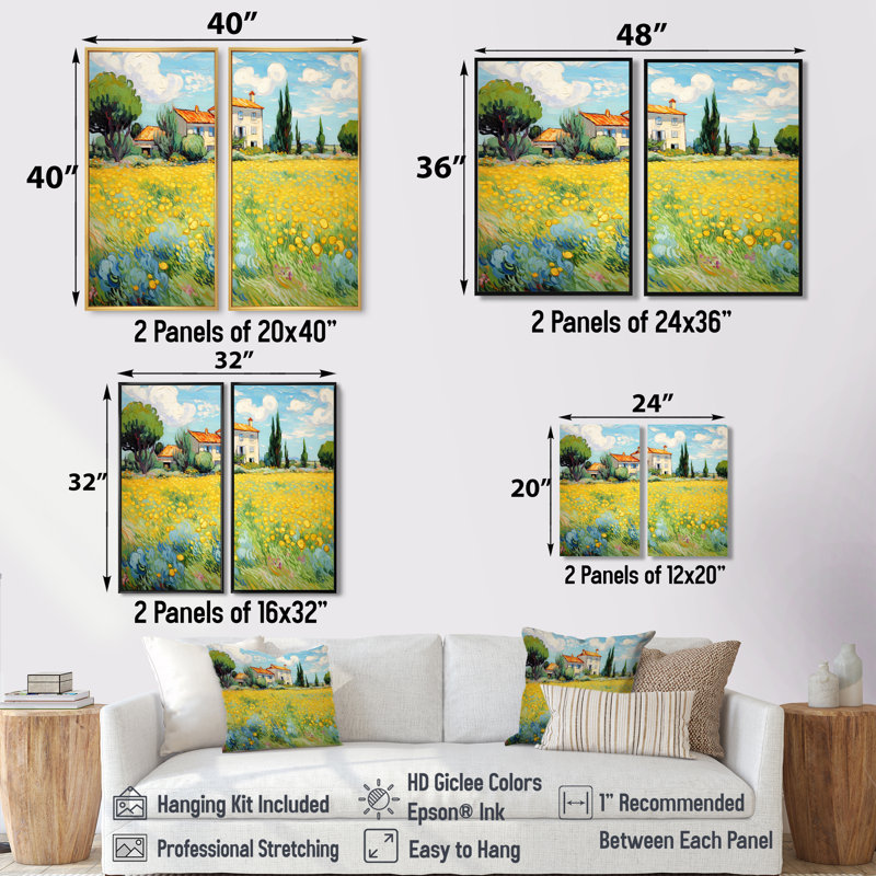 Vangogh, la maison jaune à Arles I - Art mural traditionnel 2 panneaux, 32" H x 32" W, Wrapped Canvas, Does Not Apply