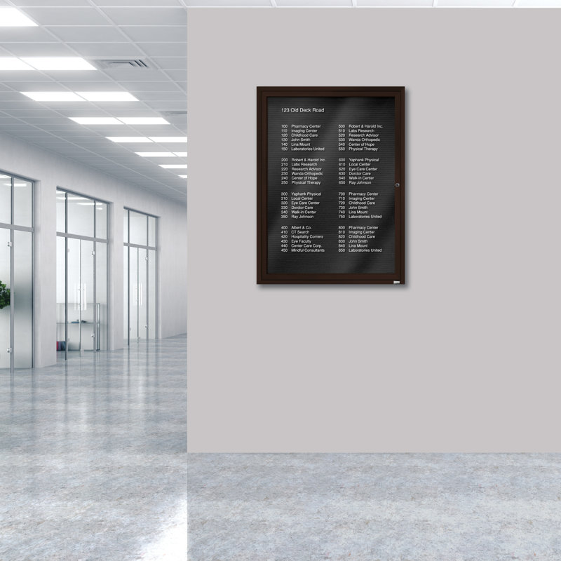 Tableau d'affichage mural fermé pour armoire d'annuaire, Bronze anodisé, Un, H 48 po x l 36 po