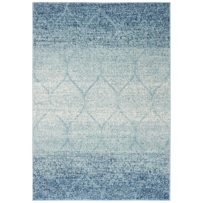 Tapis géométrique en polypropylène bleu / turquoise Lafitte