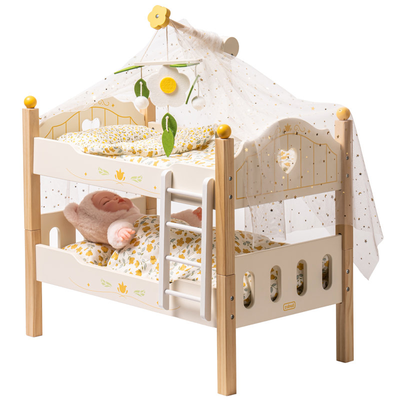 Lit superposé Baby Doll, lit de bébé pour poupées de 18 pouces, Beige / bois