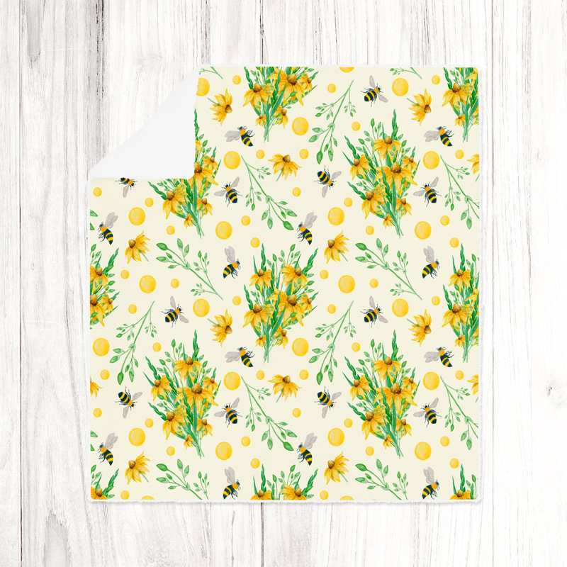 Throw Blanket, 51" W x 60" L, Animal Print/Floral, Yellow/Green