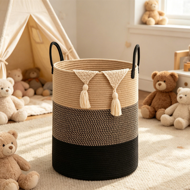 Collapsible Cotton Rope Laundry Hamper, Large Storage Basket With Reinforced Handles, Machine Washable Organizer For Clothes Toys Blankets, Perfect For Bedroom Bathroom Nursery Laundry Room