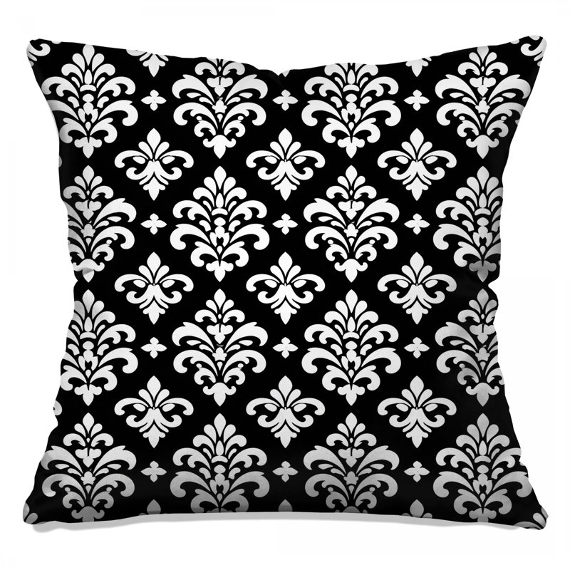 Coussins décoratifs noirs et blancs damassés, 16 x 16 pouces