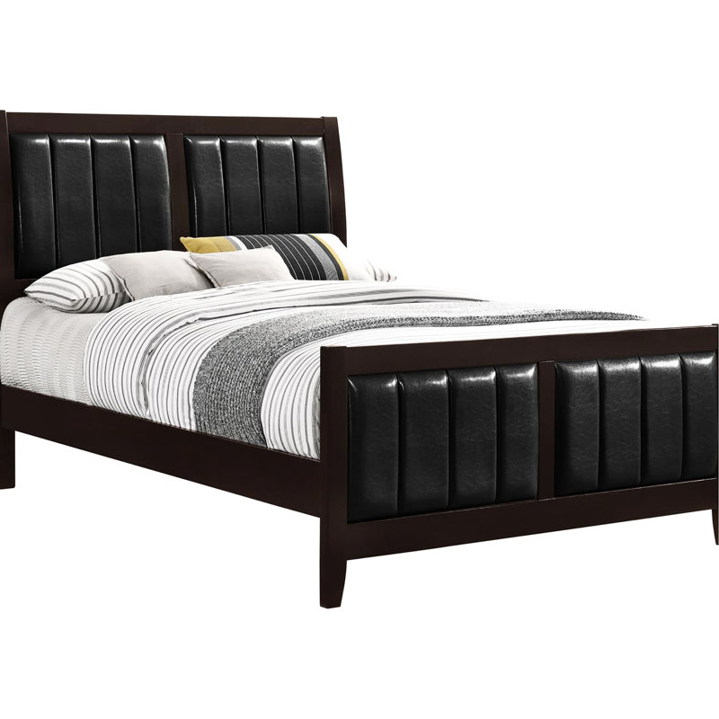 Mobilier de chambre à coucher grand cappuccino moderne et grand lit noir - Combinaison de couleurs élégantes et polyvalentes avec lit à panneaux et revêtement en similicuir