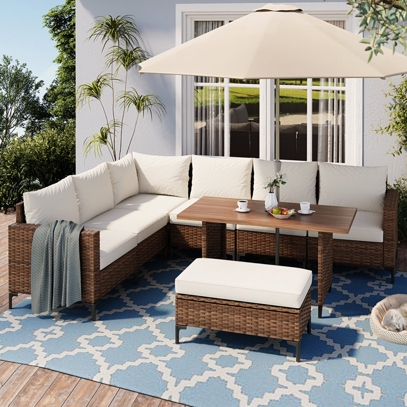 8-Piece Patio Furniture Set, Outdoor Conversation Set with Adjustable Backrest & Storage Ottoman