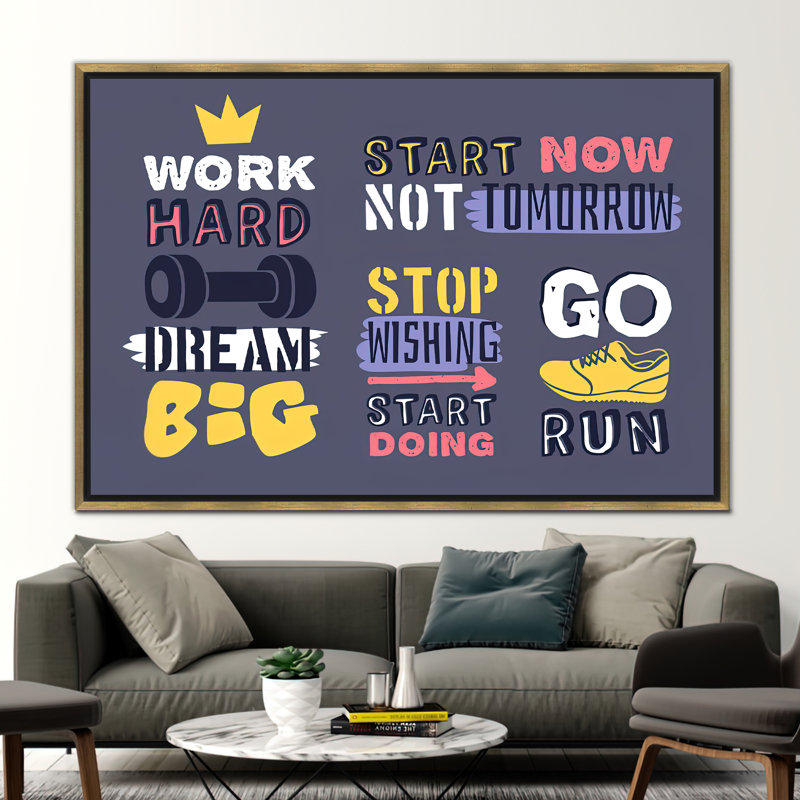 Citation inspirante «Hard Work», décoration murale pour la maison ou le bureau, H 45 po x l 81 po, Doré
