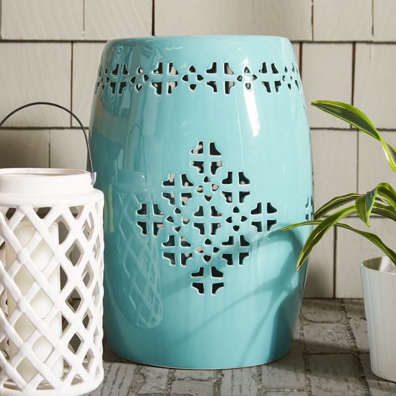 Tabouret de jardin en céramique Iowa Park, Aigue-marine