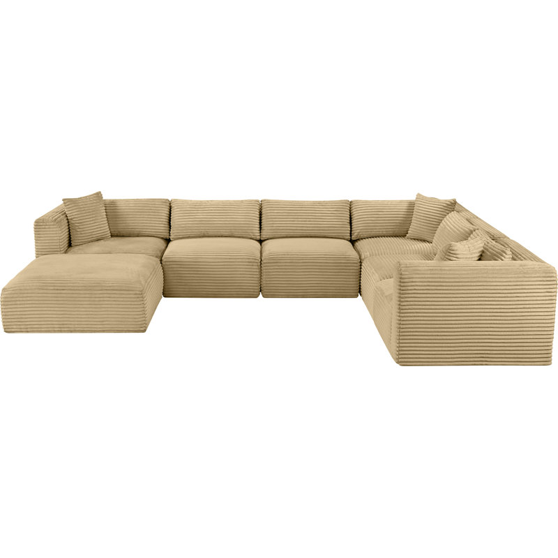 Canapé modulaire Carmean, Velours côtelé texturé Camel, 3 Armless, 3 Corner, 1 Ottoman