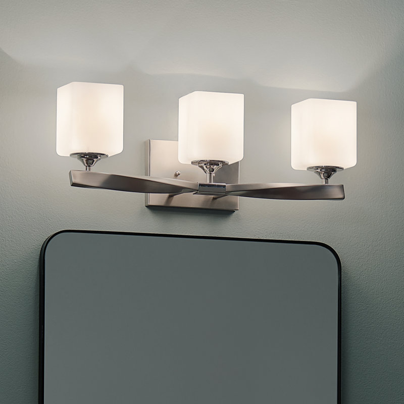 Éclairage pour salle de bain 3 lumières Lecompton, Nickel brossé