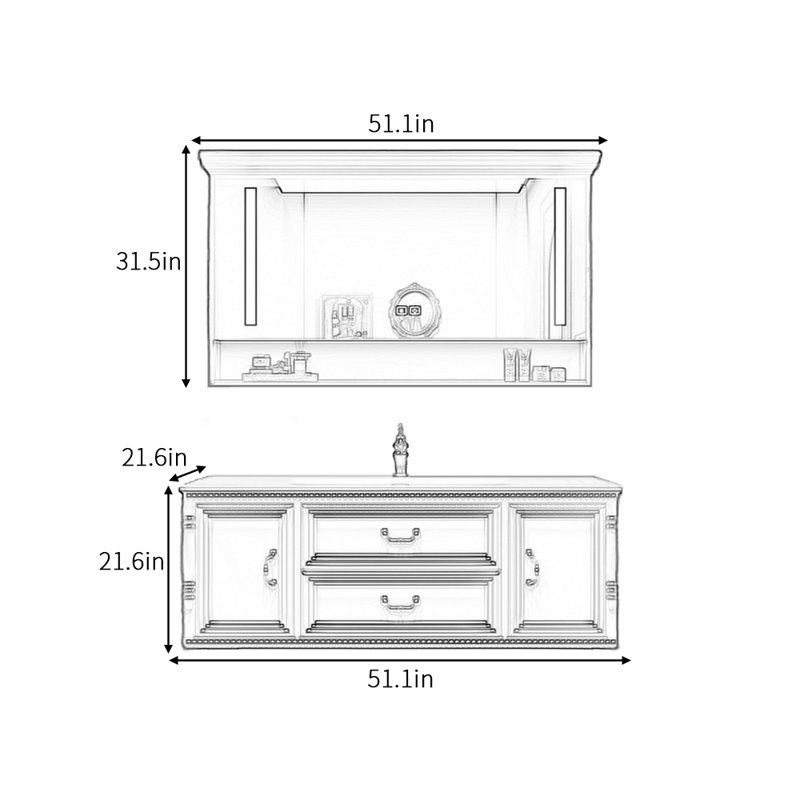 Armoire de salle de bain rétro française, 51"