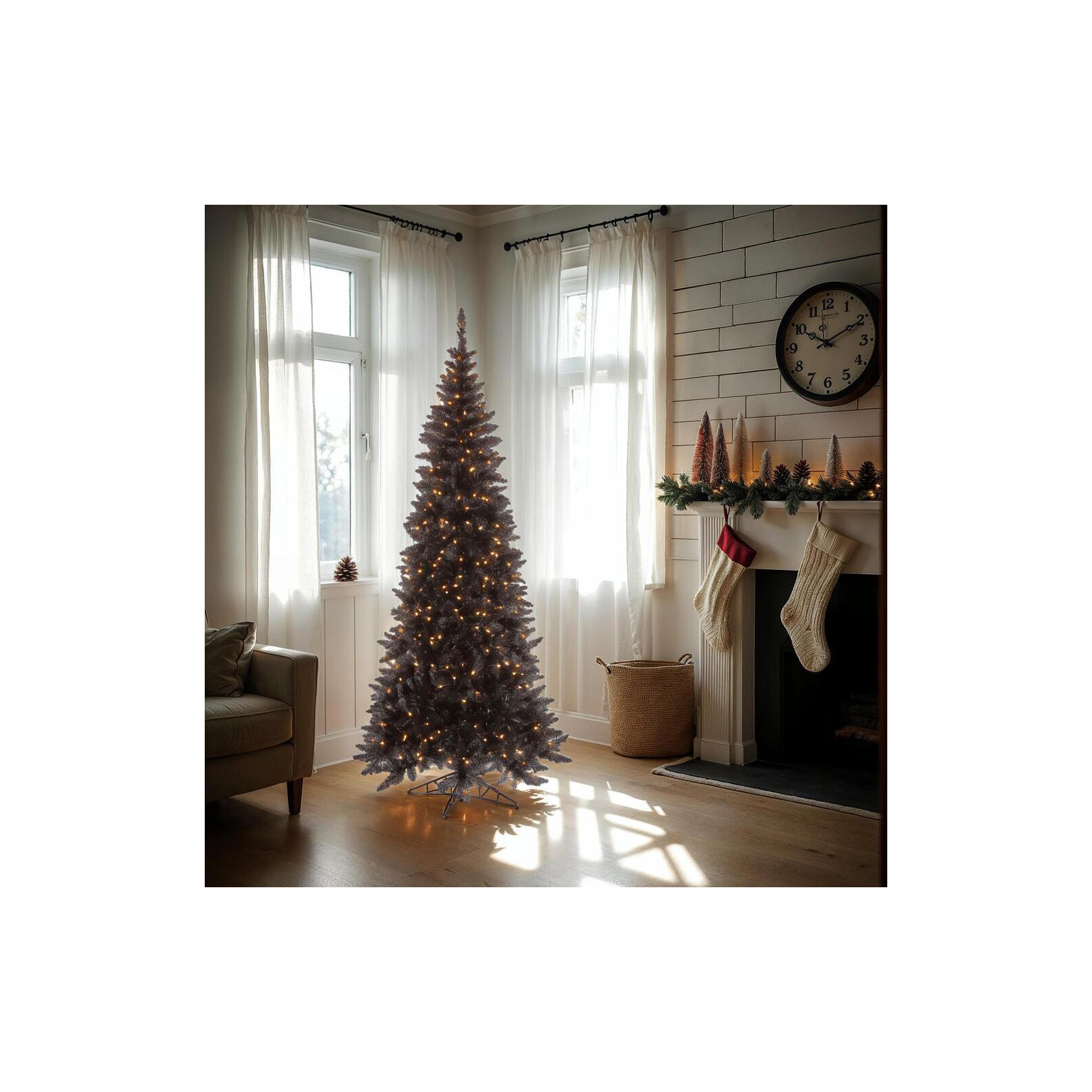 Slaytonville Black Fir Slim Artificial Christmas Tree, 9' H, Pre-Lit
