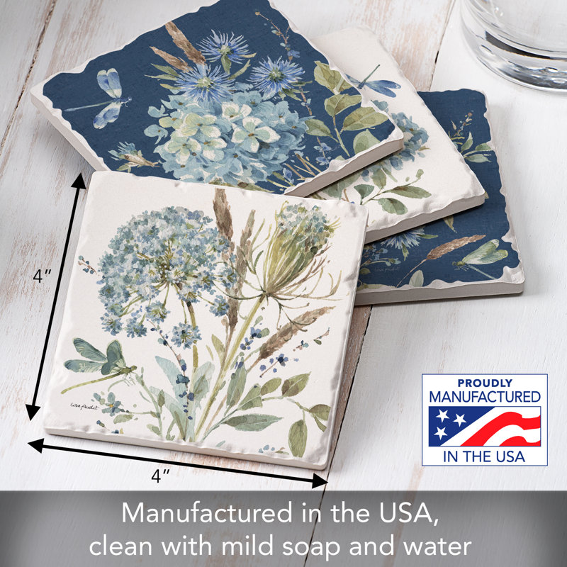 Bohemian Blue 4-Pack Assorted Tumbled Tile Coasters