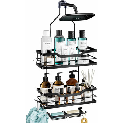 Shower Caddy Hanging Over the Shower Head - Rustproof Shower Organizer Hanging with Soap Scrub Holder