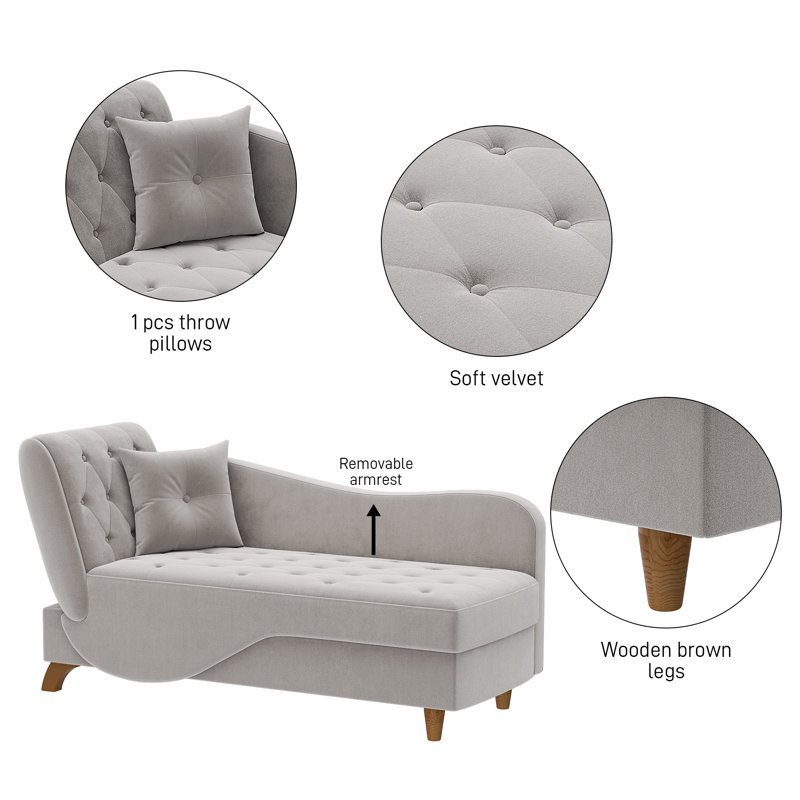 Pink and Gray Velvet Upholstered Chaise Lounge with Storage