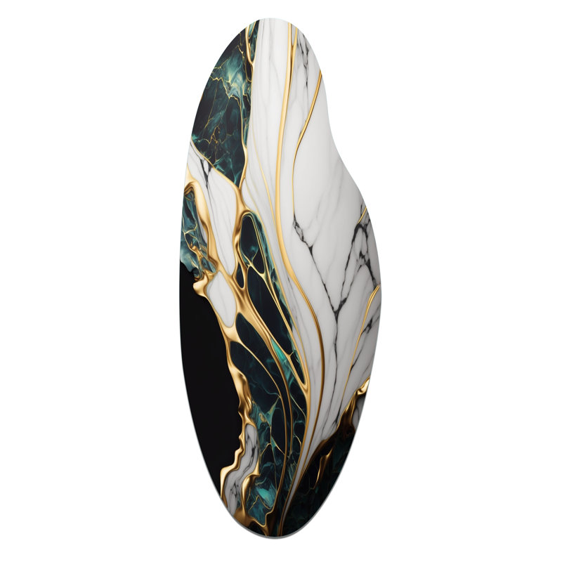 «Abstract Geode Gold and Green Marble III», art mural abstrait en métal incurvé, sculpture murale asymétrique en métal