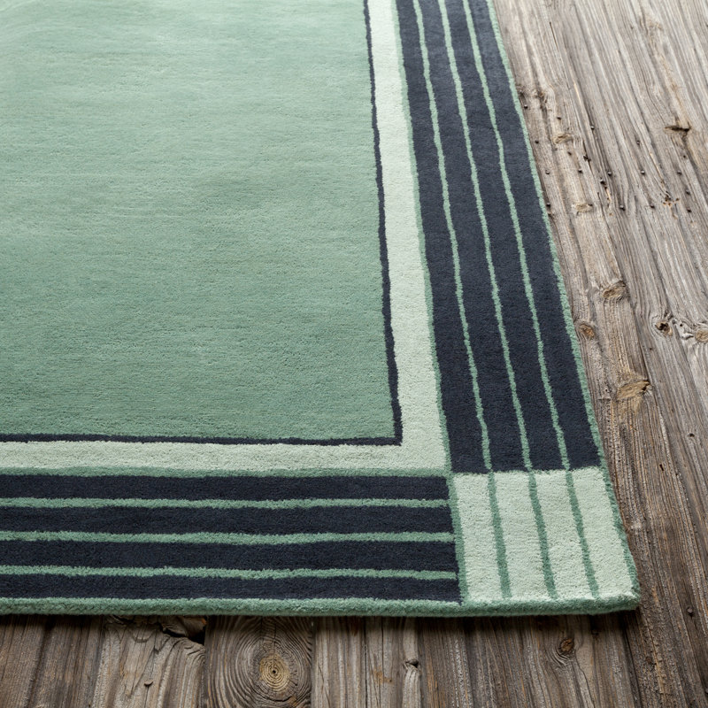 Tapis moderne en laine à rayures touffetées à la main bleu, bleu marine et bleu sarcelle Perrodin, 8 pi x 10 pi