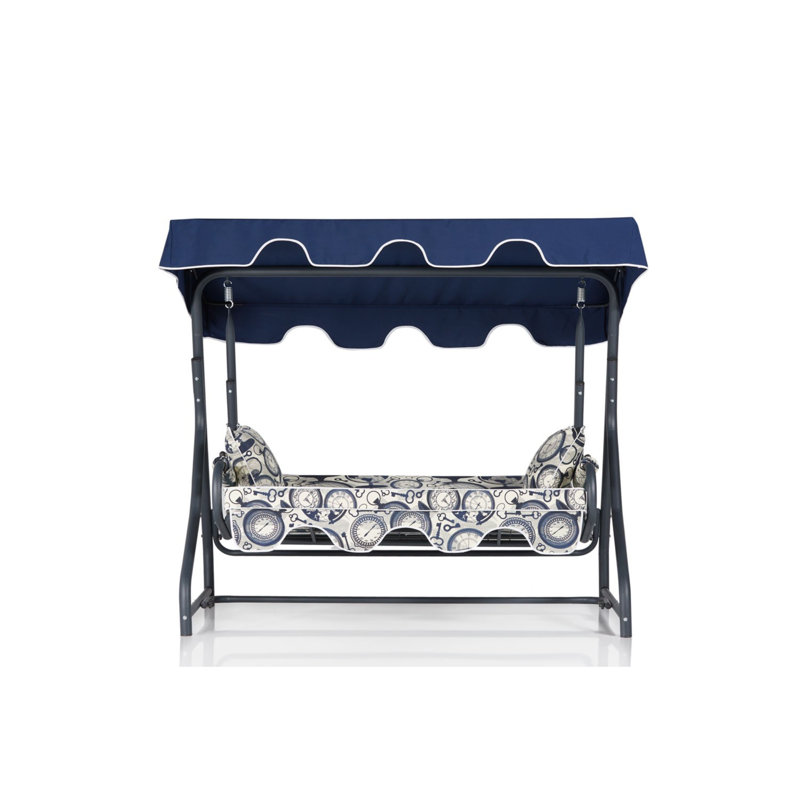 Triple balancelle Modern Garden, structure 100% métal, 78,7 po x 64,9 po x 43,3 po | Tissu durable en 100% polyester, facile à nettoyer, avec 18 coussins en mousse de qualité supérieure | Supporte jusqu'à 529 lb, conception géométrique élégante p