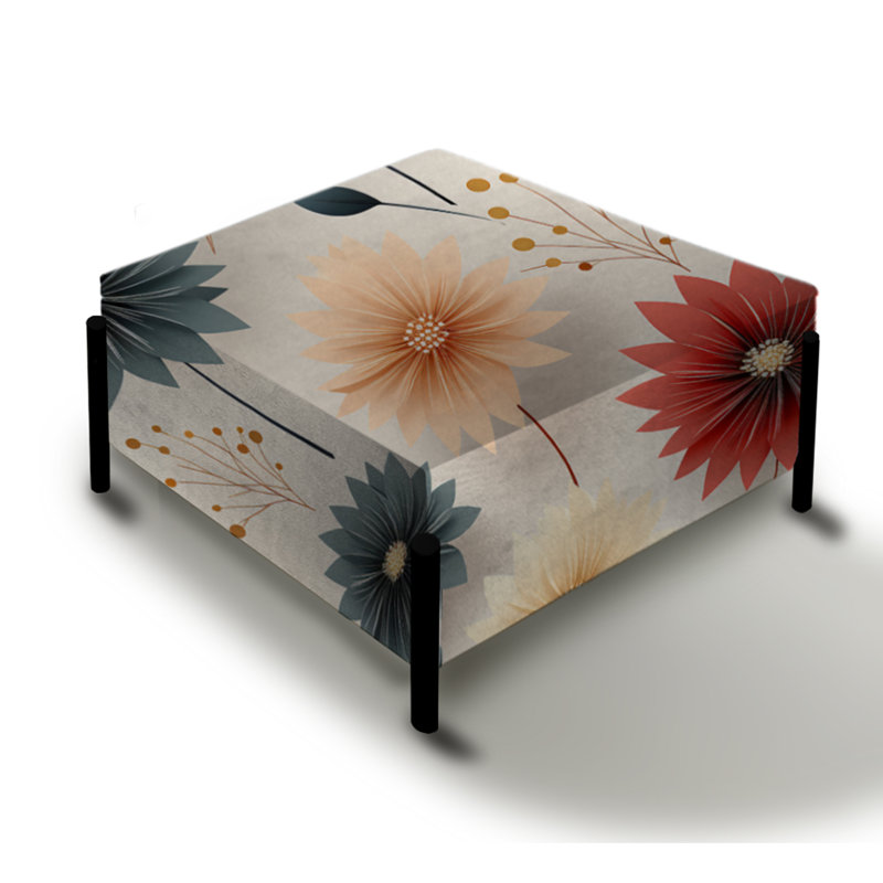 Mandala à œillets, fleurs, motif bohème I - grand repose-pieds carré floral