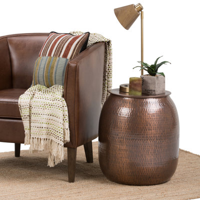 Griffen 19"W Metal Industrial Round Drum End Table with Hidden Storage