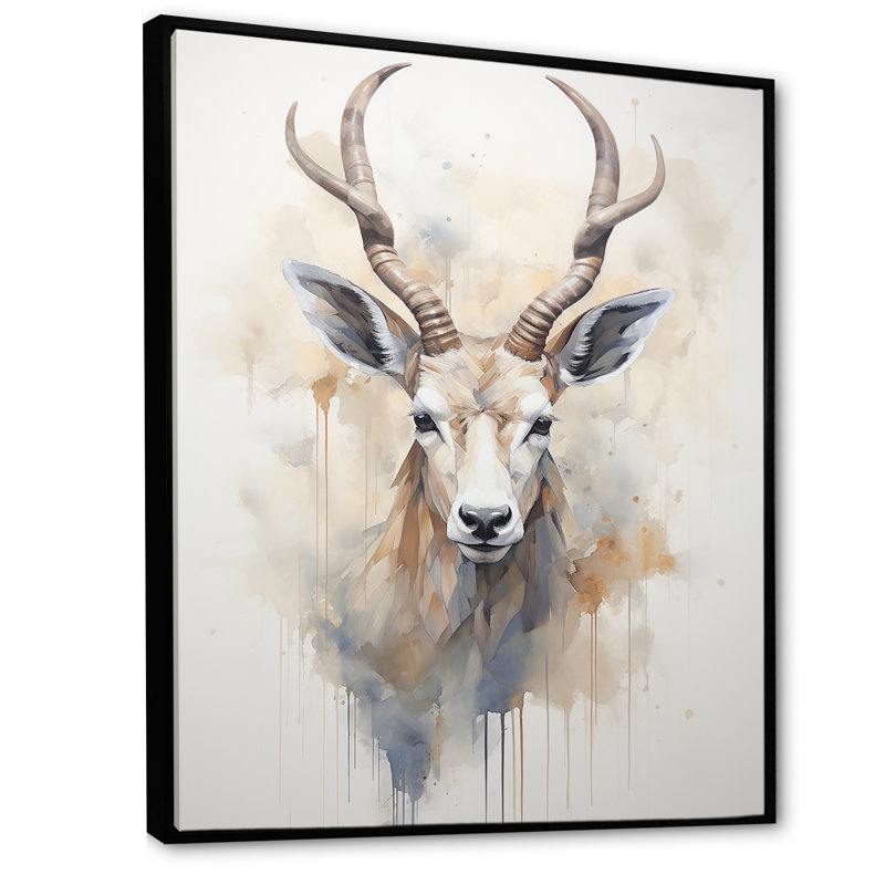 Minimalisme beige antilope bouquetin - impressions d'art mural antilope, Cadre flottant noir, H 40 po x l 30 po x P 1,5 po