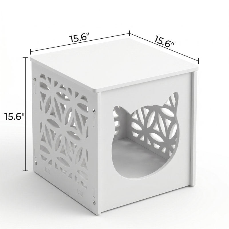 Table d'appoint avec lumière chaude Pet House - 15,6 x 15,6 x 15,6 pouces - Plastique - 1 pièce - Table de chevet - Blanc - Chat Cube avec lumière