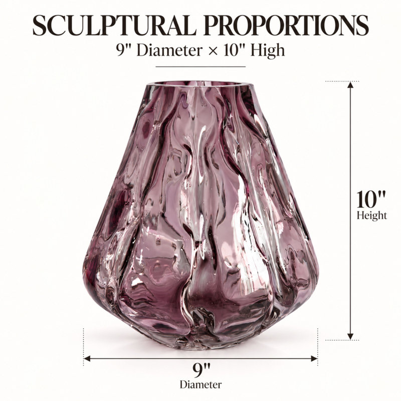 Vase de table moderne en verre mauve 10 po Modern Art