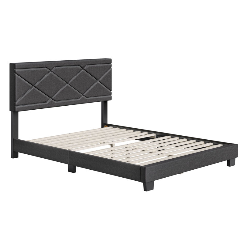Upholstered Platform Bed, Black, Queen