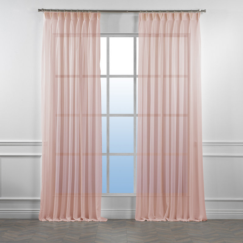 Sheer Single Curtain Panel, Light Pastel Pink, 245cm Width x 200cm Drop