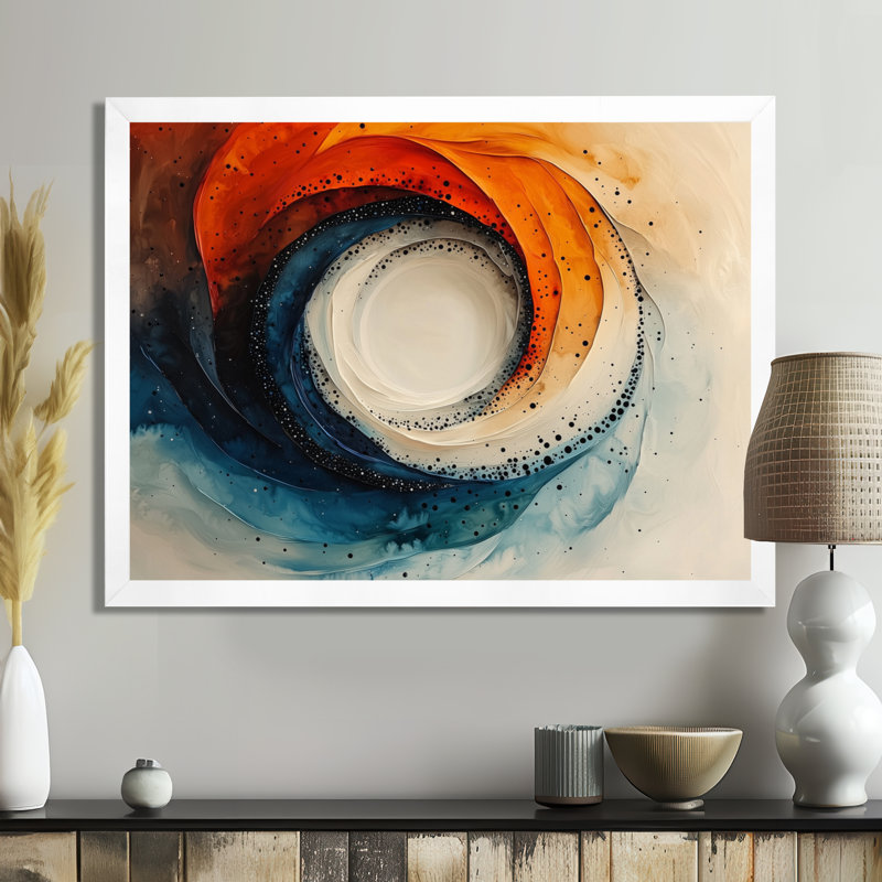 Silent Burst Spiral of Ink II - Abstract Spirals, art mural, H 16 po x l 32 po, Avec cadre, Blanc