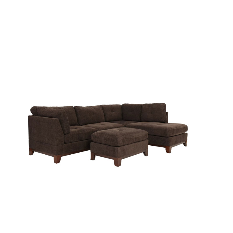 Abbondio 3-Piece Sectional Set W/ Ottoman, 35" H x 104" W 75" D, Dark Coffee Chenille