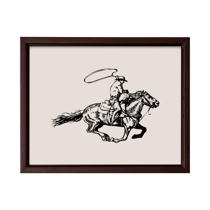 Cowboy avec Lasso No2, Canvas, 08"H x 10"W, Brown Framed