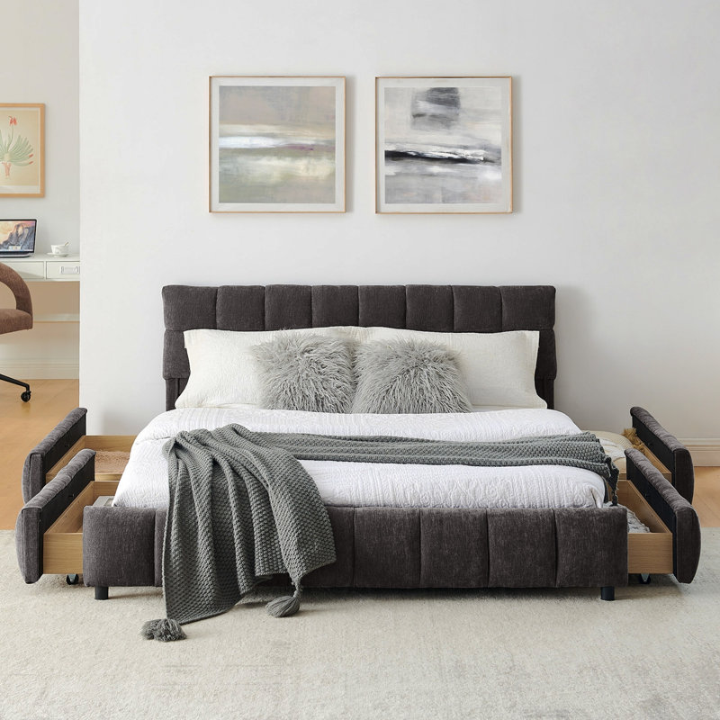 Queen Size Upholstered Bed ,Comfortable Upholstered Bed Frame, With Headboard And Solid Bed Frame. With Drawer For Storage.-(88.5''*68.5''*31'')